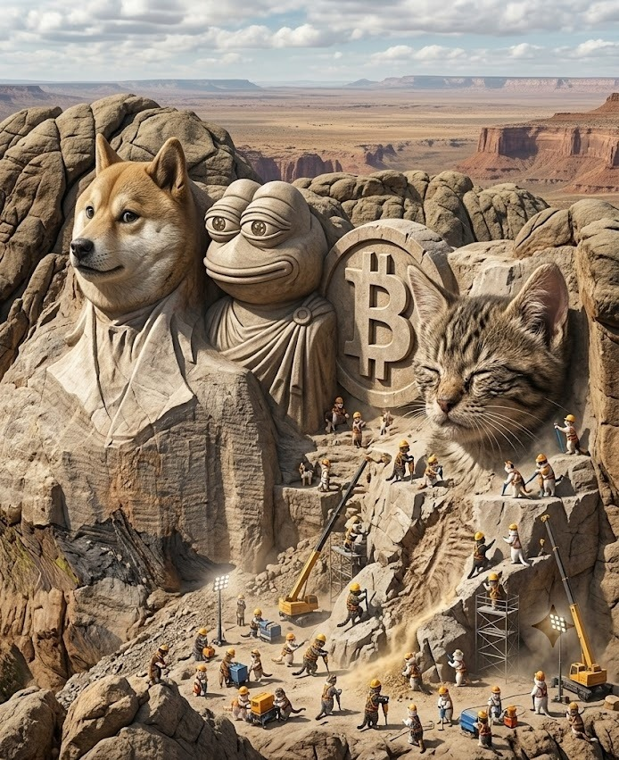 Cate carved into the meme Mount Rushmore